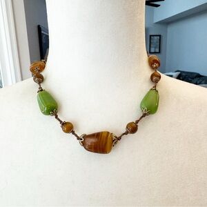 Beautiful Amber Glass Beaded Necklace LC Signed